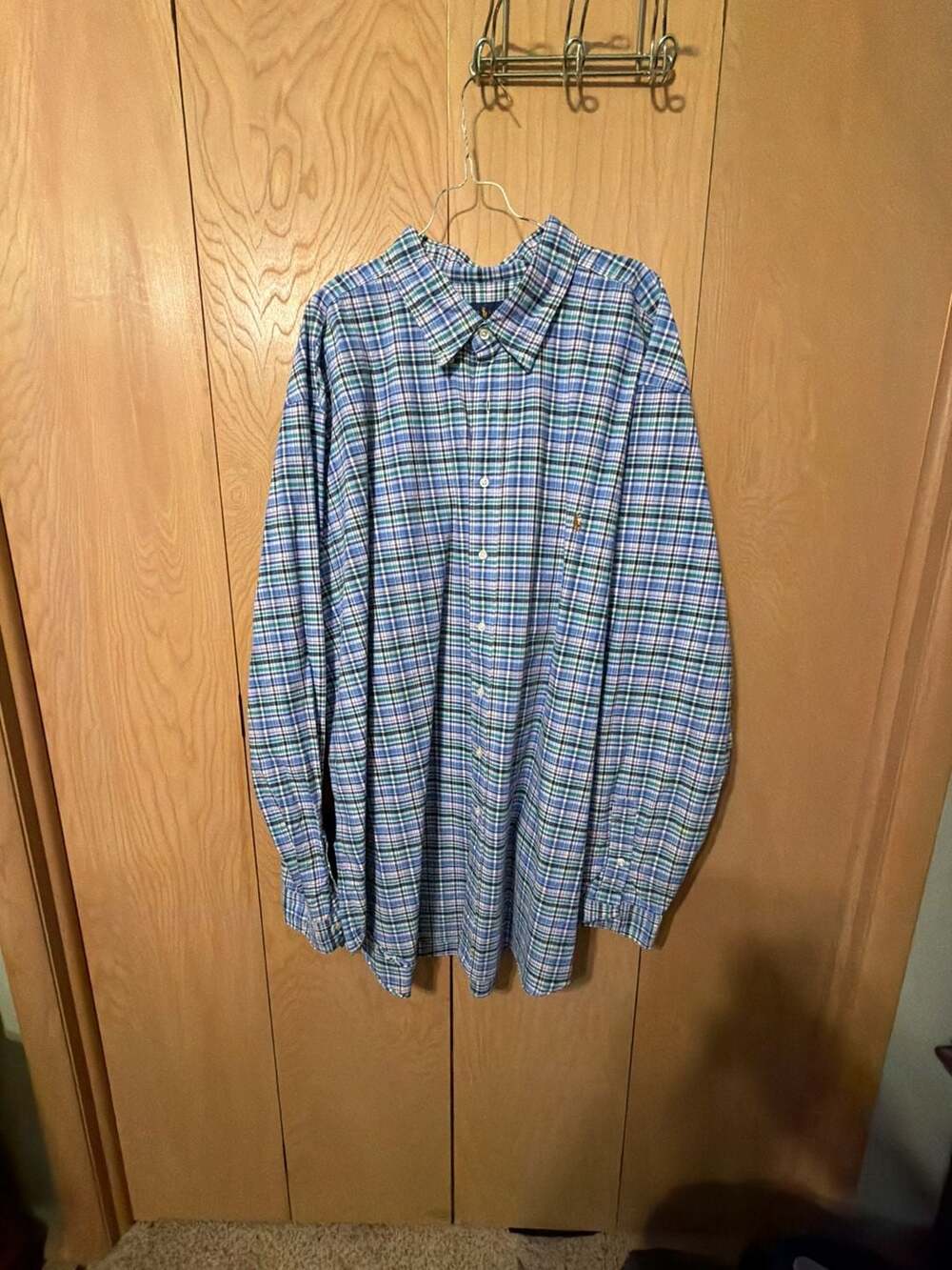Ralph Lauren Mens Blue Green Black Plaid Long Sleeve Button Up Shirt Size 3XLT